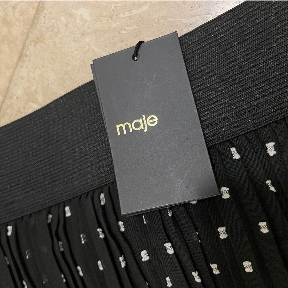 Maje T34 Pleated Polka Dot Midi Skirt Black NWT $265 - Picture 11 of 11